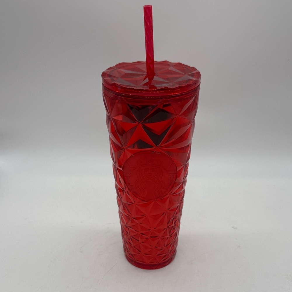 Starbucks Red Geometric Tumbler with Straw